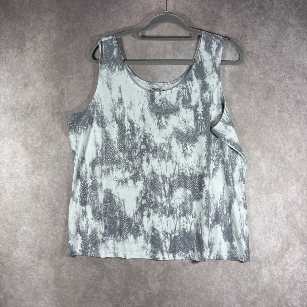 Chico's Tank Top Womens 3 US XL Silver Gray Snakeskin Metallic Shell Scoop Neck